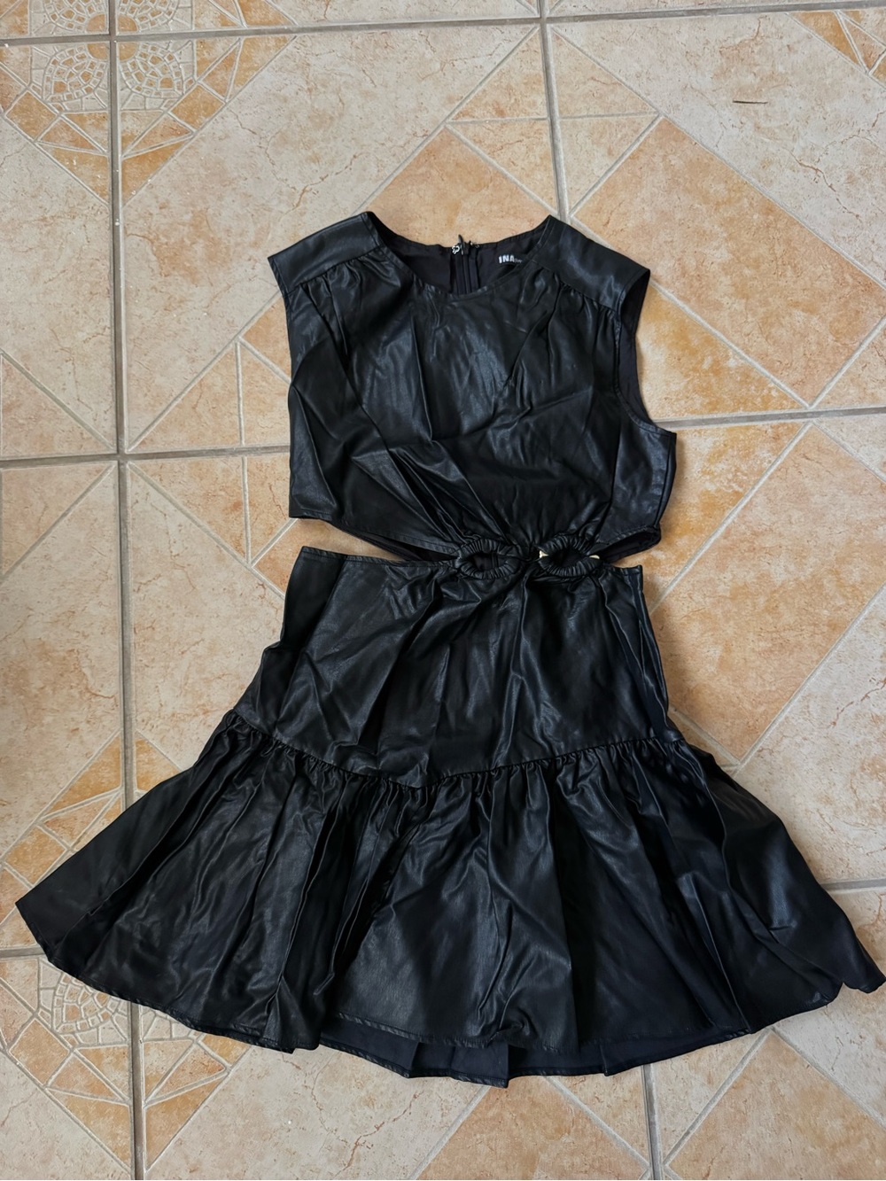 Women Black Faux Leather Cutout Dress